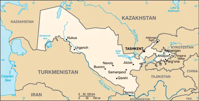 This image shows the draft map of Uzbekistan, Asia. For more details of the map of Uzbekistan, please see this page below.