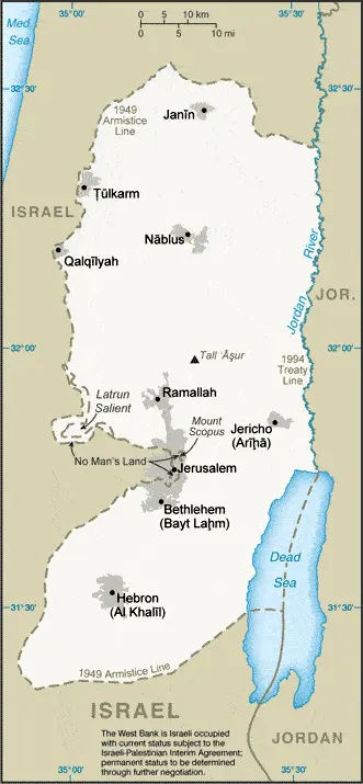 This image shows the draft map of West Bank, Middle East. For more details of the map of West Bank, please see this page below.